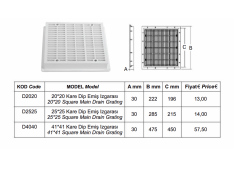 Havuz Dip Emiş Süzgeci 25x25 Kare – ABS Dayanıklı Izgara